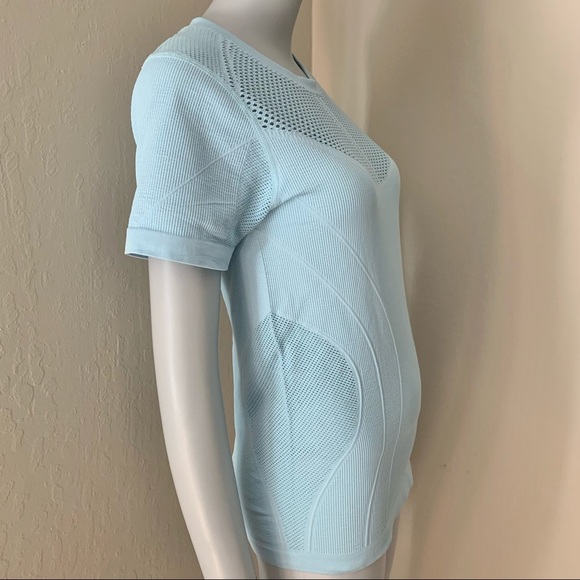 NWT ZELLA Orydalis Stretchy Seamless Short Sleeve Top Blue Workout Athletic SM - Picture 8 of 16